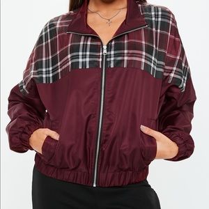 Burgundy Plaid Zip Jacket